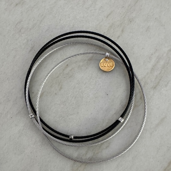 ALOR Black & Grey Cable Love Affirmation Bangle With Diamond Accent - Picture 1 of 5
